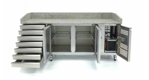 table à pizzas - 202 cm - 2 portes - s'adapte à 5 x 1/6 GN - 7 tiroirs – Image 5