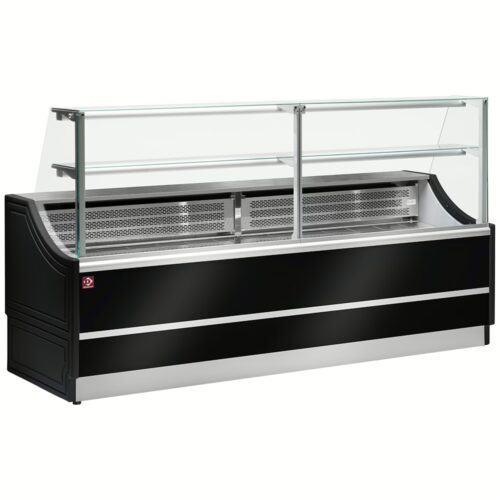 Comptoir vitrine réfrigérée à vitre droite 90°, avec réserve (2m)