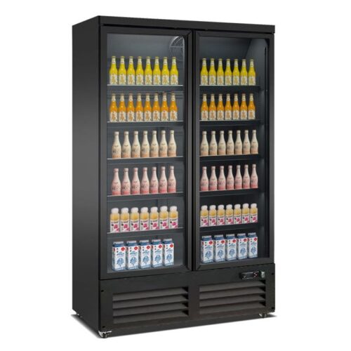 RÉFRIGÉRATEUR 2 PORTES EN VERRE NOIR CEB-1200R BL