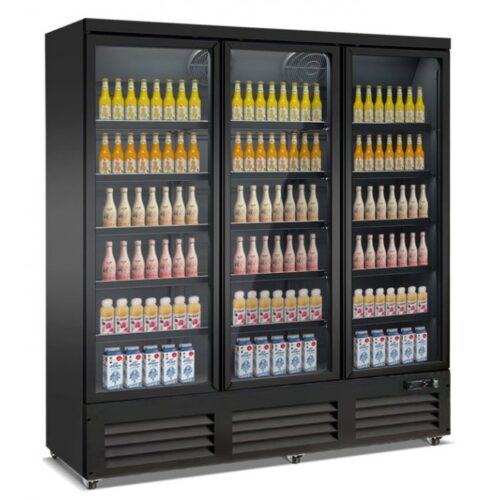 RÉFRIGÉRATEUR 3 PORTES EN VERRE NOIR CEB-1600R BL
