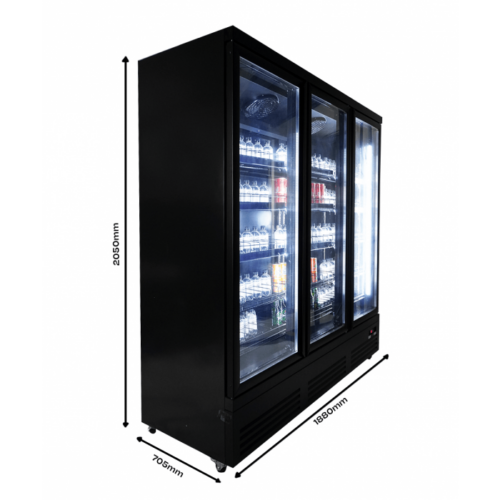 RÉFRIGÉRATEUR 3 PORTES EN VERRE NOIR CEB-1600R BL – Image 2