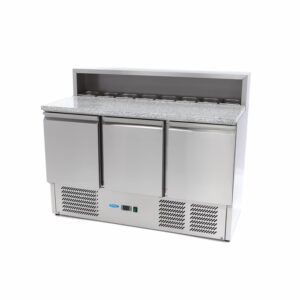 Réfrigérateur pour la préparation des pizzas - 137 cm - 3 portes - s'adapte à 8 x 1/6 GN - incl couvercle en acier inoxydable