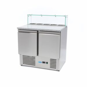 table de préparation des pizzas - 90 cm - 2 portes - s'adapte à 5 x 1/6 GN - incl couvercle en verre