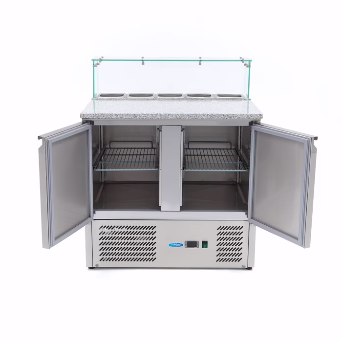 table de préparation des pizzas - 90 cm - 2 portes - s'adapte à 5 x 1/6 GN - incl couvercle en verre – Image 2