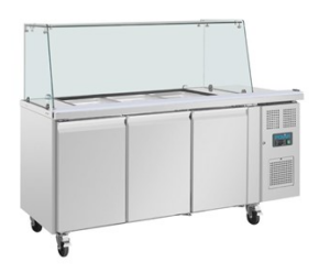 Comptoir à salade GN avec pare-haleine carré Polar Série U 3 portes