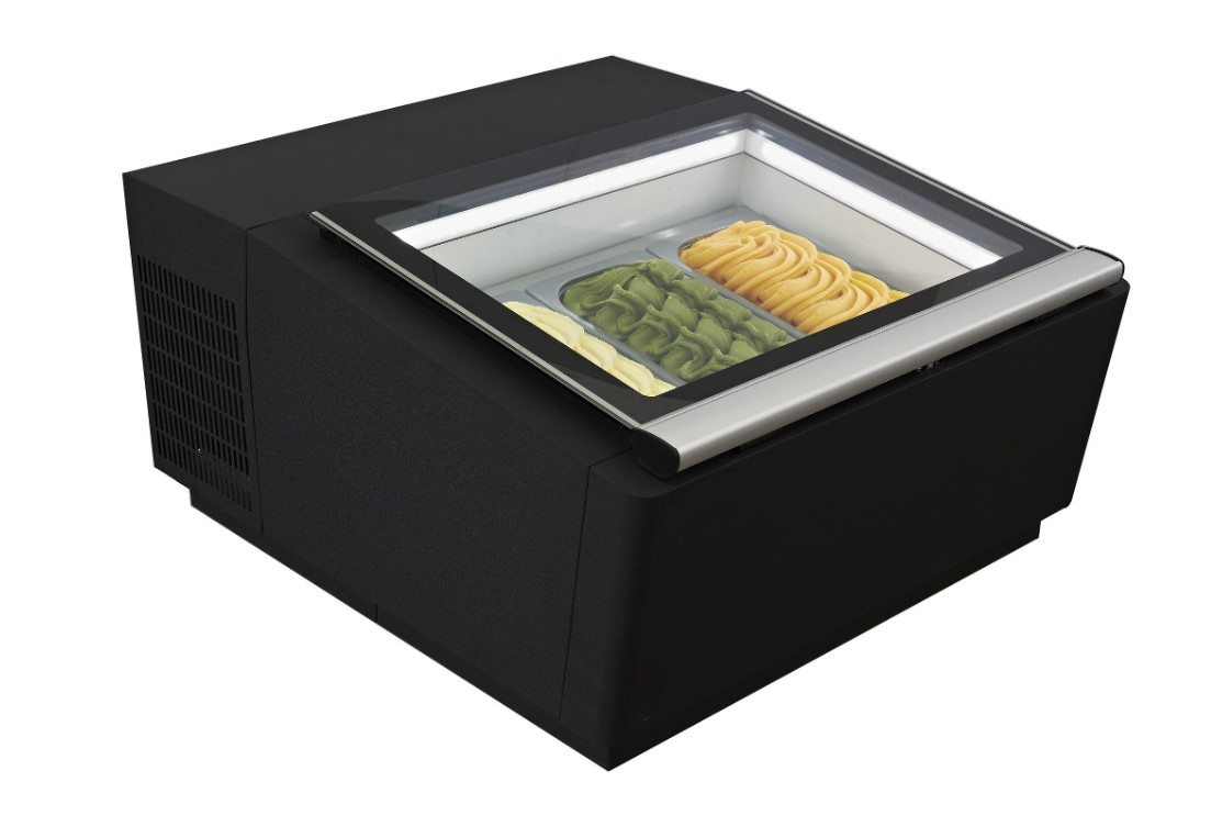 MODÈLE DE TABLE VITRINE À CREME GLACÉE NOIRS'OUVRE DU CÔTÉ FONCTIONNEMENT