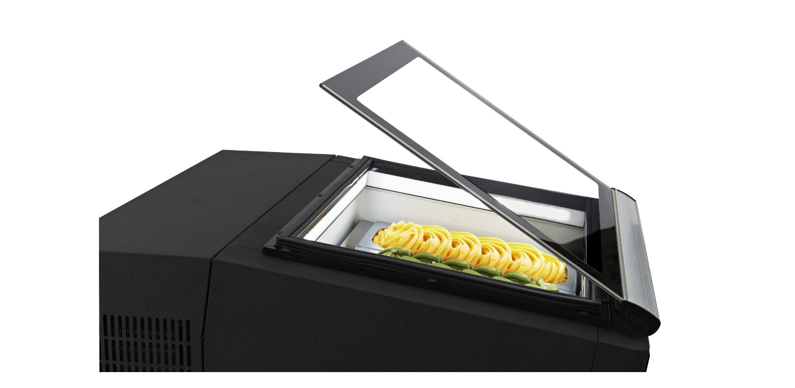 MODÈLE DE TABLE VITRINE À CREME GLACÉE NOIRS'OUVRE DU CÔTÉ FONCTIONNEMENT – Image 2