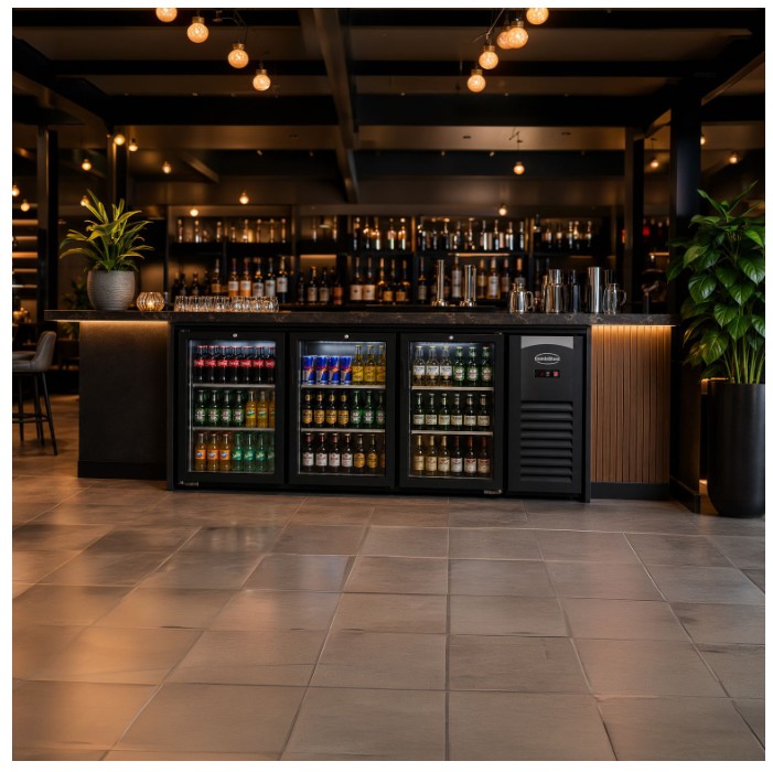 BAR RÉFRIGÉRÉE 3 PORTES EN VERRE NOIR – Image 2